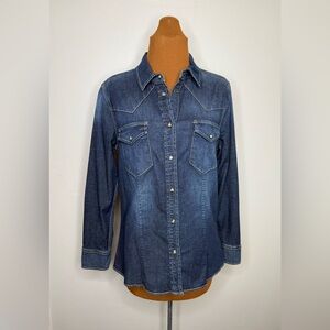 Jag Jeans Western Glove Works Dark Wash Blue Denim Shirt Long Sleeve Size Medium